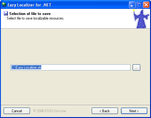 Selecting file where localizable data will be saved